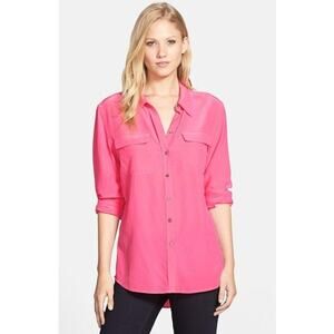 Two by Vince Camuto Soft Pink Button Down Silk Camp Utility Blouse Size Large